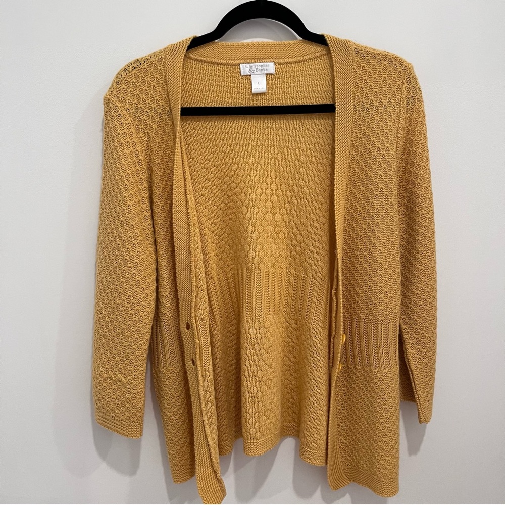 Cozy Christopher & Banks Yellow Colored Knit Cardigan Size Large